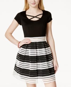 Trixxi Juniors' Illusion Stripe Fit & Flare Dress