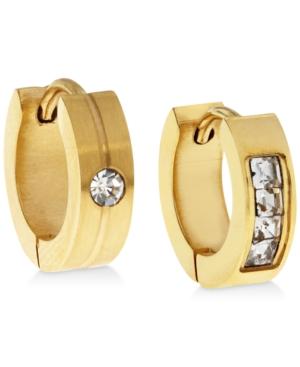 Sutton By Rhona Sutton Men's Gold-tone Stainless Steel & Cubic Zirconia Mismatch Hoop Earrings