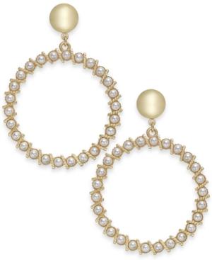 I.n.c. Gold-tone Imitation Pearl Drop Hoop Earrings, Created For Macy's