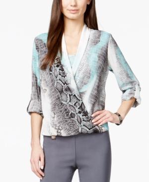 Alfani Petite Printed Roll-tab Surplice Top, Only At Macy's