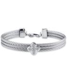Le Fleur Silver Bangle With White Topaz And Stainless Steel Cable