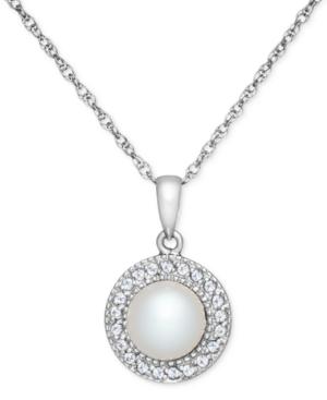 Freshwater Pearl (7-1/2mm) And White Topaz (1/5 Ct. T.w.) Pendant Necklace In Sterling Silver