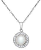 Freshwater Pearl (7-1/2mm) And White Topaz (1/5 Ct. T.w.) Pendant Necklace In Sterling Silver