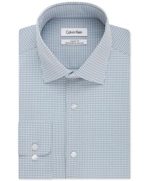 Calvin Klein Men's Steel Non-iron Performance Bermuda Blue Gingham Dress Shirt