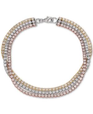 Cubic Zirconia Tri-color Triple Band Tennis Bracelet In 18k Gold-plated Sterling Silver