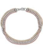 Cubic Zirconia Tri-color Triple Band Tennis Bracelet In 18k Gold-plated Sterling Silver