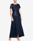Alex Evenings Sequined Embroidered Short-sleeve Gown
