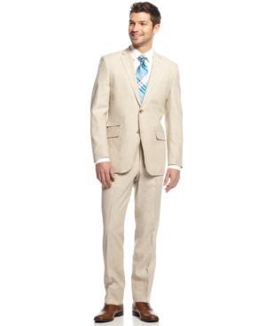 Perry Ellis Tan Linen-blend Suit Slim Fit