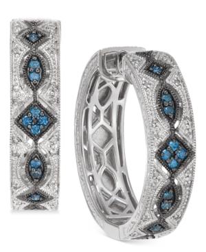 Diamond Patterned Huggie Hoop Earrings (3/8 Ct. T.w.) In Sterling Silver