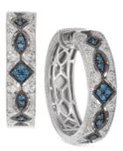Diamond Patterned Huggie Hoop Earrings (3/8 Ct. T.w.) In Sterling Silver