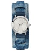 Guess Women's Blue Leather Cuff Strap Watch 36.5mm