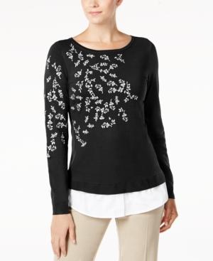 Charter Club Layered-look Embroidered Sweater, Created For Macy's