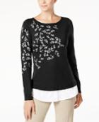 Charter Club Layered-look Embroidered Sweater, Created For Macy's