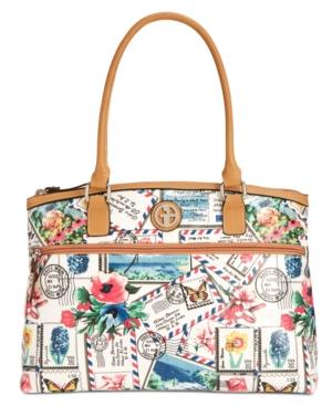 Giani Bernini Postcard Print Canvas Satchel, Only At Macy's