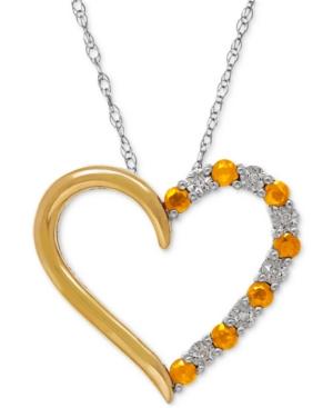 Citrine (1/4 Ct. T.w.) And Diamond Accent Heart Pendant Necklace In Sterling Silver And 14k Gold