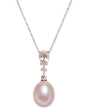 Pink Cultured Freshwater Pearl (8-1/2mm), Morganite (3/8 Ct. T.w.) And Diamond Accent Pendant Necklace In 14k Rose Gold