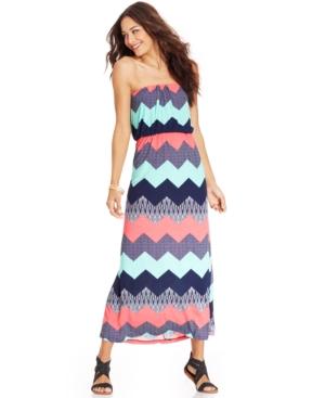 Trixxi Juniors' Strapless Printed Maxi Dress