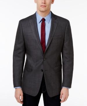 Calvin Klein Men's Slim-fit Charcoal Windowpane Sport Coat