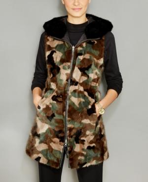 The Fur Vault Reversible Camo Mink Fur Hooded Vest