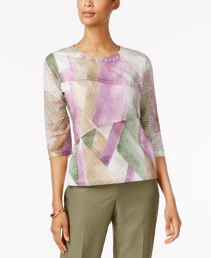 Alfred Dunner Palm Desert Embellished Printed Top