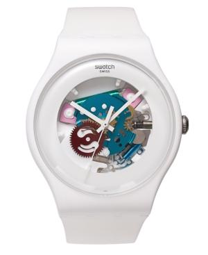 Swatch Watch, Unisex Swiss White Lacquered White Silicone Strap 41mm Suow100