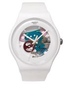 Swatch Watch, Unisex Swiss White Lacquered White Silicone Strap 41mm Suow100