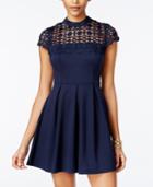 Sequin Hearts Juniors' Crochet-trim Fit & Flare Dress