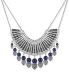 Lucky Brand Silver-tone Ornamental Blue Stone And Dark Pave Statement Necklace
