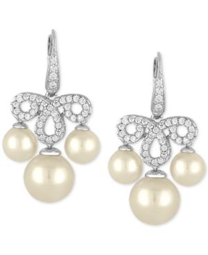 Majorica Sterling Silver Cubic Zirconia Pave And Imitation Pearl Chandelier Earrings