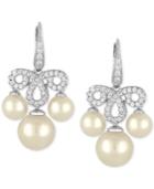 Majorica Sterling Silver Cubic Zirconia Pave And Imitation Pearl Chandelier Earrings