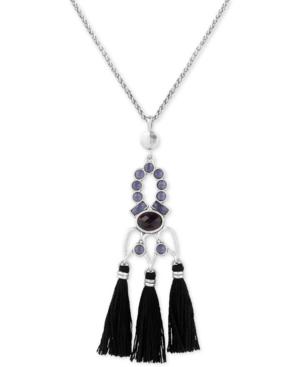 Lucky Brand Silver-tone Reversible Stone & Tassel Pendant Necklace