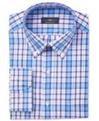 Club Room Men's Estate Classic/regular Fit Wrinkle Resistant Pink Navy Plaid Dress Shirt, Only At Macy's