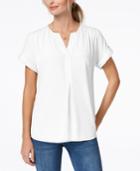 Charter Club Cuffed-sleeve Split-neck Top, Created For Macy's
