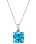 Swiss Blue Topaz (4 Ct. T.w.) And Diamond Accent Pendant Necklace In 14k White Gold