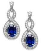 14k White Gold Sapphire (2 Ct. T.w.) And Diamond (1/4 Ct. T.w.) Drop Earrings