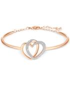 Swarovski Rose Gold-tone Crystal Pave Interlocking Double Heart Bangle Bracelet