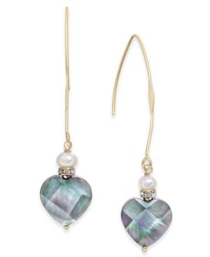 Paul & Pitu Naturally Gold-tone Pave, Imitation Pearl & Heart Stone Drop Earrings