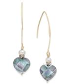 Paul & Pitu Naturally Gold-tone Pave, Imitation Pearl & Heart Stone Drop Earrings