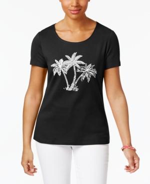Karen Scott Petite Cotton Palm Tree Graphic T-shirt, Created For Macy's