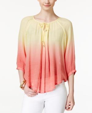 Bcx Juniors' Pleated Colorblocked Peasant Blouse