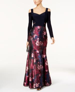 Xscape Printed Cold-shoulder Gown