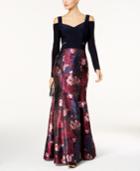 Xscape Printed Cold-shoulder Gown