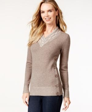 Style & Co. V-neck Button-detail Sweater, Only At Macy's