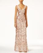 Adrianna Papell V-neck Sequined Illusion Gown