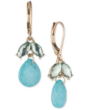 Lonna & Lilly Gold-tone Blue Stone And Crystal Drop Earrings