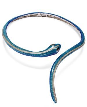 Town & Country Sterling Silver White Topaz (2-3/8 Ct. T.w.) And Sapphire (1 Ct. T.w.) Enamel Snake Necklace