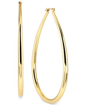 Hint Of Gold Open Teardrop Hoop Earrings In 14k Gold-plated Metal, 80mm X 60mm