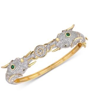 Cubic Zirconia Elephant Head Bangle Bracelet In 14k Gold-plated Sterling Silver