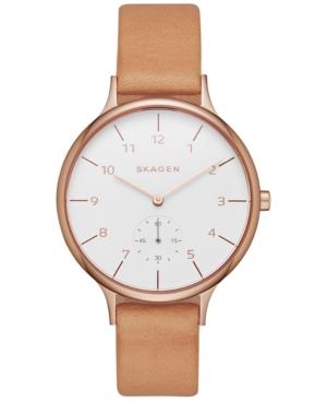 Skagen Women's Chronograph Natural Leather Strap Watch 34mm Skw2405