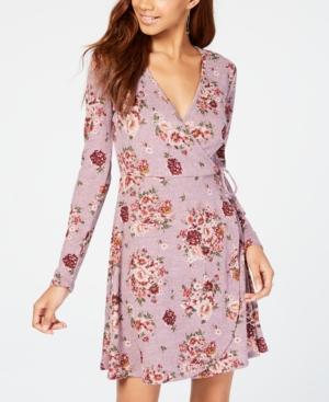 No Comment Juniors' Floral-print Faux-wrap Dress